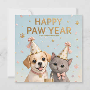 Playful Paw Inspired New Year Greeting with cute Invitation
