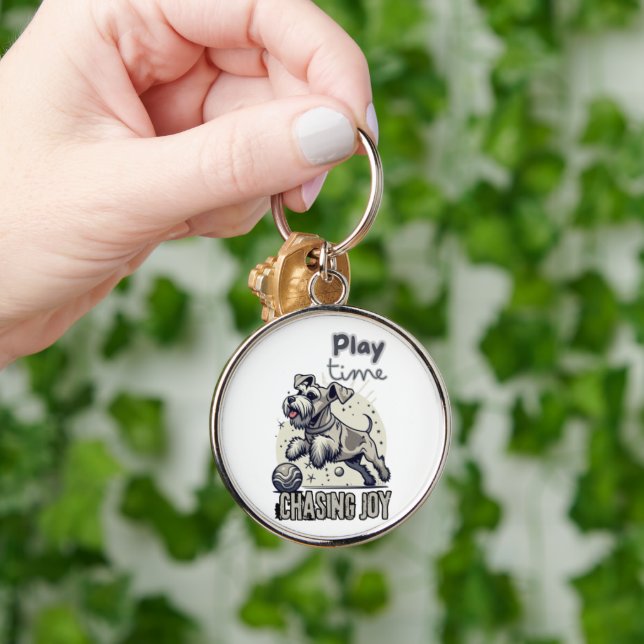 Playful Paws: Light Grey Dog's Joyful Chase Key Ring (Hand)