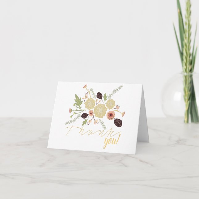 Playful Peach Cream Whimsical Motif Flowers Thank You Card (Front)