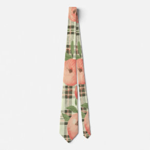 Playful Peaches on Green and Orange Plaid Tie