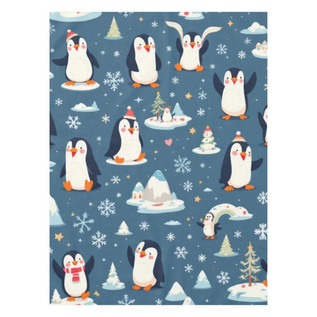 Playful Penguin Pattern Tablecloth (Front)