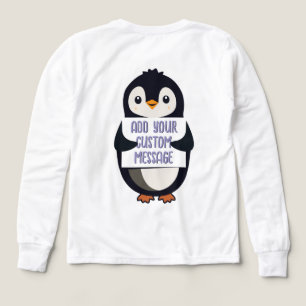 Playful penguin with a sign for your message