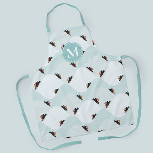 Playful Penguins Sliding on Snow Pattern Apron