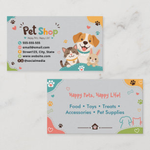 Playful Pet Shop Business Card Cute Animals