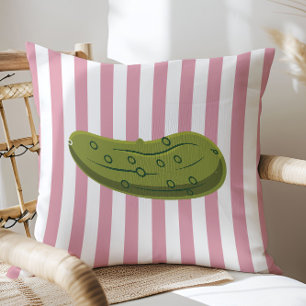 Playful Pickle on Pink Stripes, Accent Pillow,  Cushion