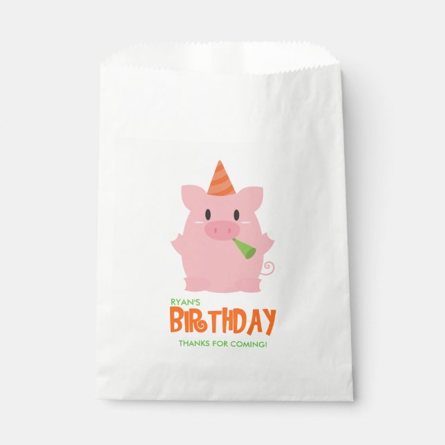 Playful Pig Kid's Birthday Party Favour Bags (Front)