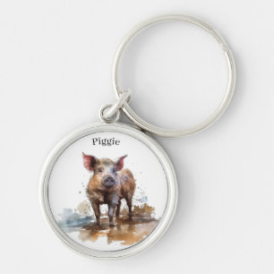 Playful Piglet, custom Key Ring