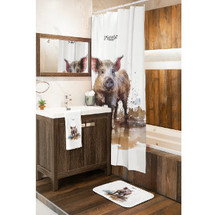 Playful Piglet, custom Shower Curtain