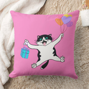 Playful Pillow Pair Cat Decorative Bright Pink