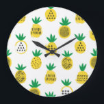 Playful Pineapples: Kid-Friendly Vintage Large Clock<br><div class="desc">Pineapple seamless pattern. Kid design. Vintage illustration.
Pineapple seamless pattern. Kid-friendly and vintage-inspired.
Pineapple seamless pattern in a kid-friendly vintage illustration.
background,  pattern,  illustration,  flower,  texture,  decor,  food,  summer,  baby,  hand drawn,  leaf,  white,  child,  poster,  fruit,  seamless,  geometric,  kid,  cute,  tropical</div>