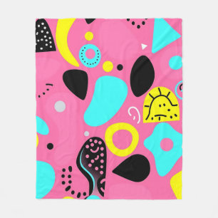 Playful Pink Abstract Shapes Pattern Fleece Blanket