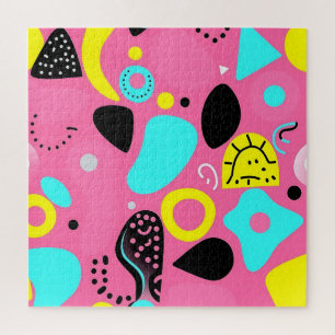 Playful Pink Abstract Shapes Pattern Jigsaw Puzzle