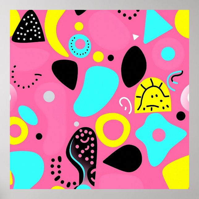 Playful Pink Abstract Shapes Pattern Poster (Front)