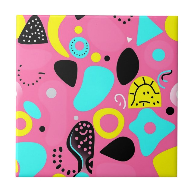 Playful Pink Abstract Shapes Pattern Tile (Front)