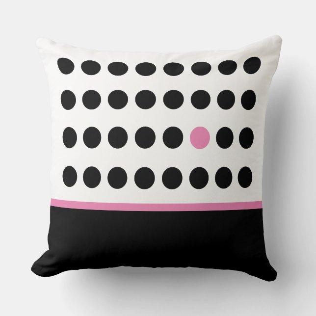 Playful Pink Black Polka Dot Cushion (Front)