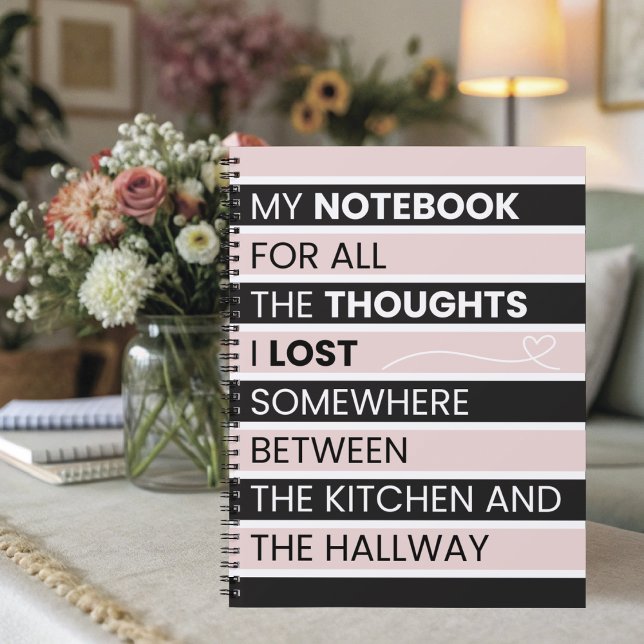  Playful Pink & Black Stripes  Notebook (Playful striped notebook celebrating scattered thoughts, fun modern office supplies for busy minds.)