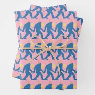 Playful Pink, Blue & Yellow Birthday Bigfoot Wrapping Paper Sheet