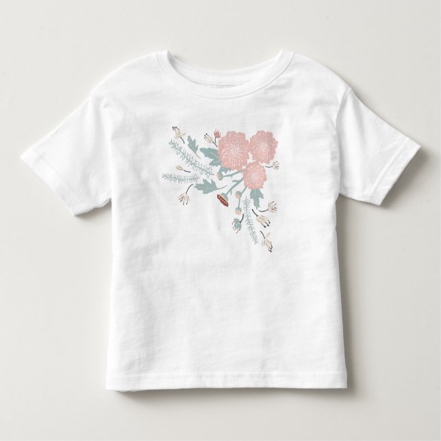 Playful Pink Cream Blue Repeat Floral Print Toddler T-Shirt (Front)