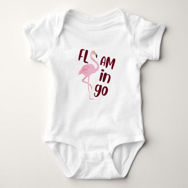 Playful Pink Flamingo Typography Art Baby Bodysuit (Front)