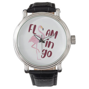 Playful Pink Flamingo Typography Art Watch