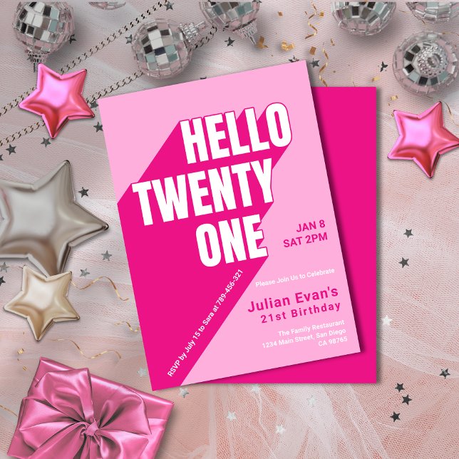 Playful Pink Girly Bold Typography 21st Birthday Invitation (Playful Pink Girly Bold Typography 21st Birthday Invitation)