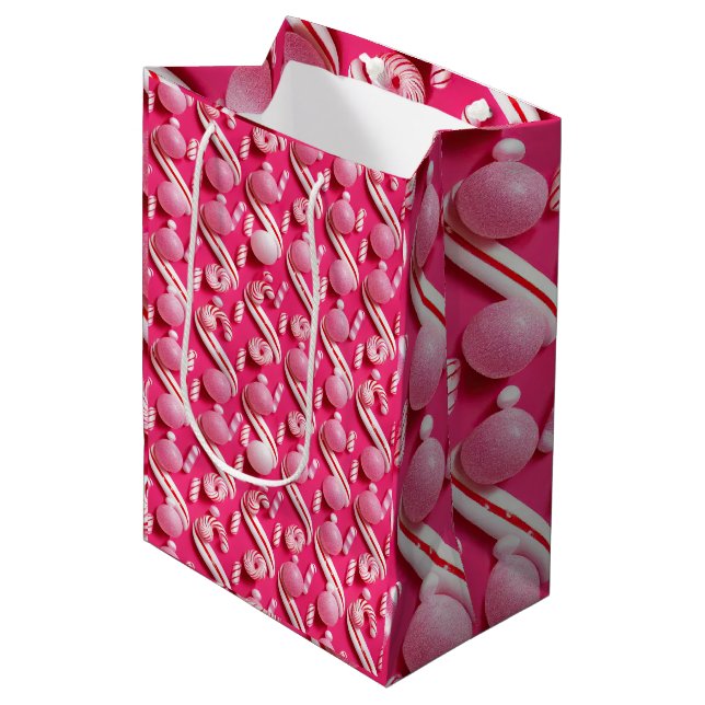 Playful Pink Gumballs & Mint Candy Medium Gift Bag (Front Angled)