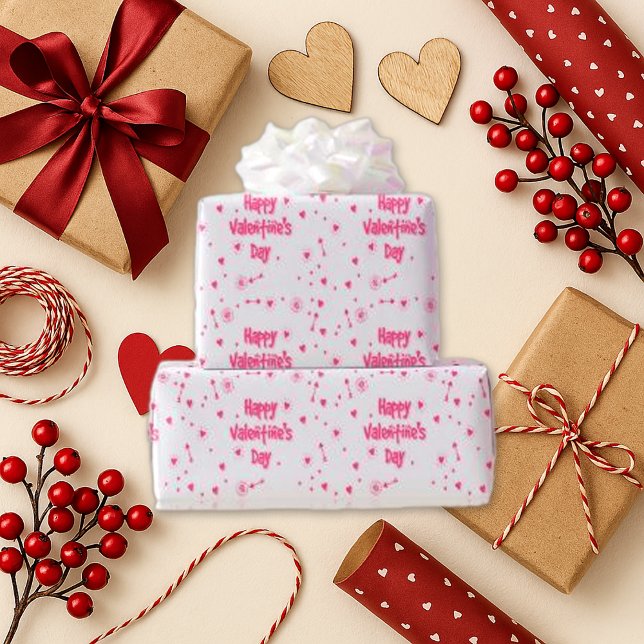 Playful Pink Red Valentine Text Wrapping Paper (Creator Uploaded)