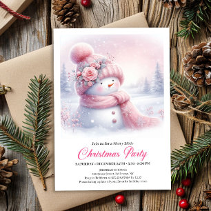 Playful Pink Snowman Editable Kids Christmas  Invitation