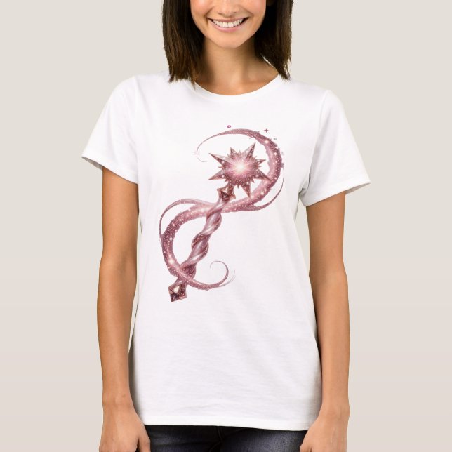 Playful Pink STAR WAND Text Design T-Shirt (Front)