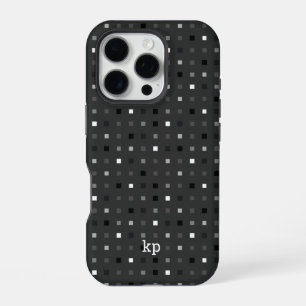  Playful Pixels Check Grey Black Pattern iPhone 16 Pro Case