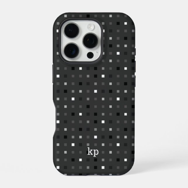 Playful Pixels Check Grey Black Pattern iPhone Case (Back)