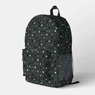  Playful Pixels Check Grey Black Pattern Printed Backpack