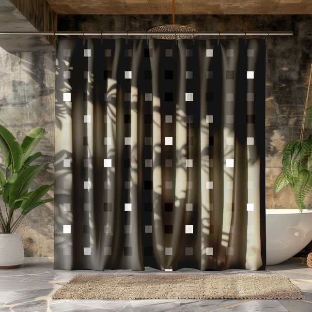  Playful Pixels Check Grey Black Pattern Shower Curtain (Creator Uploaded)