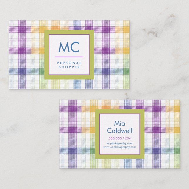 Playful Plaid Monogram Design Business Card (Front/Back)