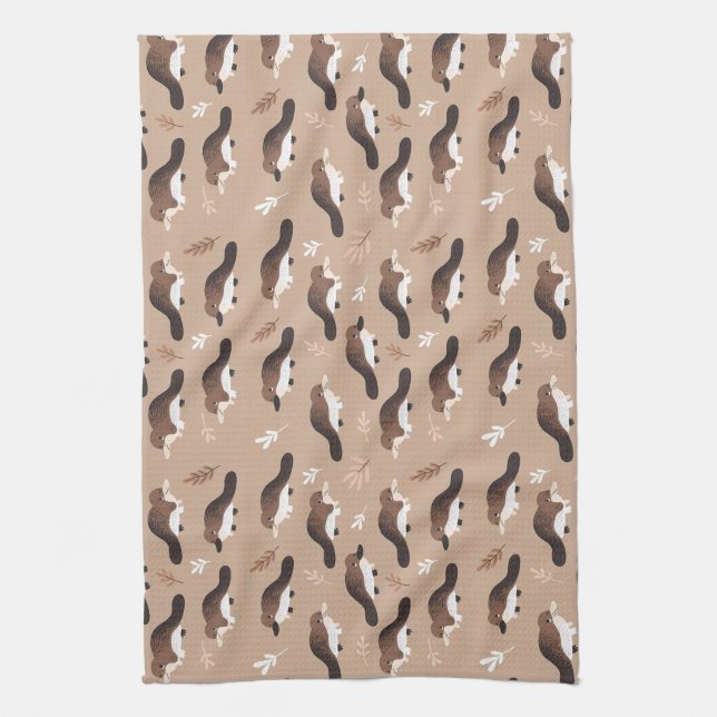 Playful Platypus Pattern Tea Towel (Vertical)