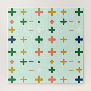 Playful Plus Signs Geometric Retro Pattern Jigsaw Puzzle
