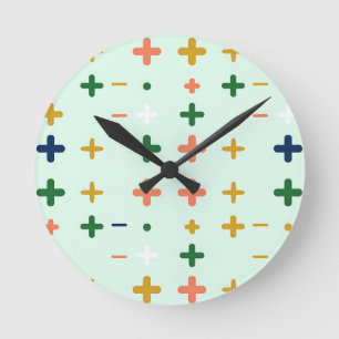 Playful Plus Signs Geometric Retro Pattern Round Clock