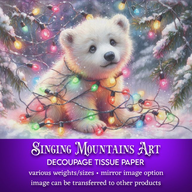Playful Polar Bear & Festive Lights Decoupage Tissue Paper (Creator Uploaded)