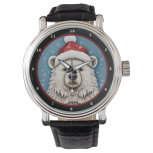Playful Polar Bear in Santa Hat Watch