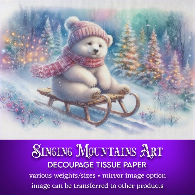 Playful Polar Bear Woodland Sledding Decoupage Tissue Paper (Creator Uploaded)