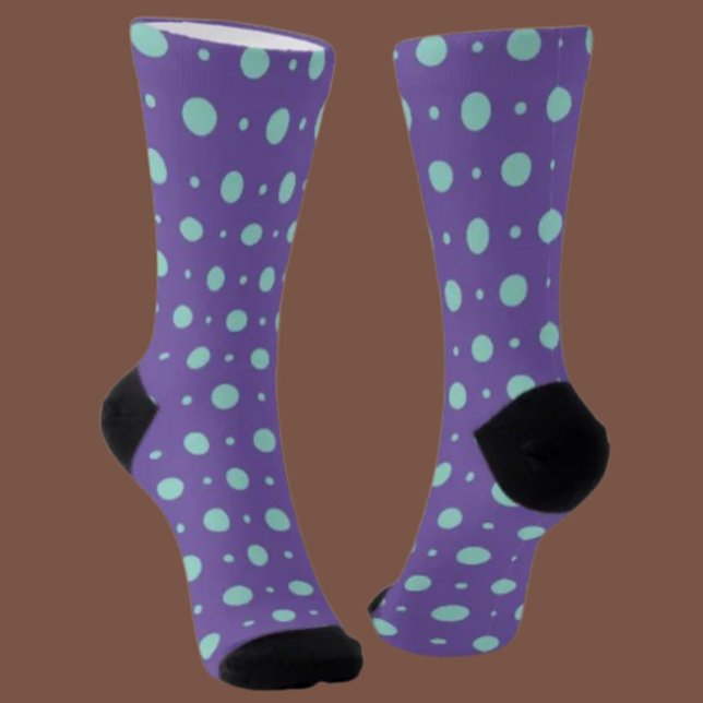 Playful Polka Crew Socks – Teal on Purple (Creator Uploaded)