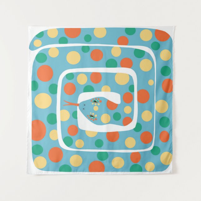 Playful Polka Dot Blue And Orange Abstract Snake Tapestry (Front)