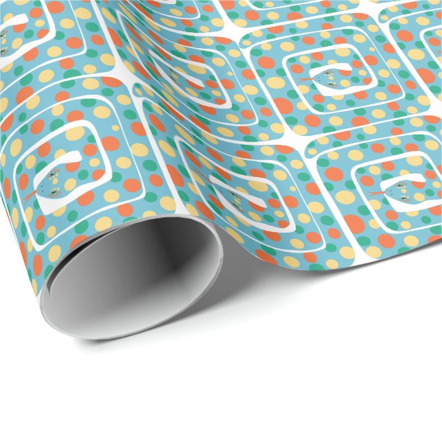 Playful Polka Dot Blue And Orange Abstract Snake Wrapping Paper (Roll Corner)