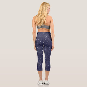 Playful Polka Dot Leggings: White on Blue  Capri Leggings