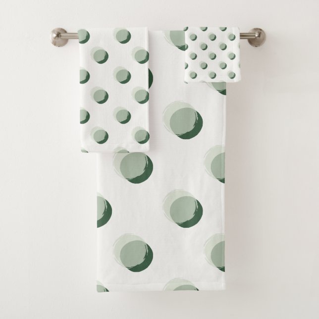 Playful Polka Dots Green Bath Towel Set (Insitu)