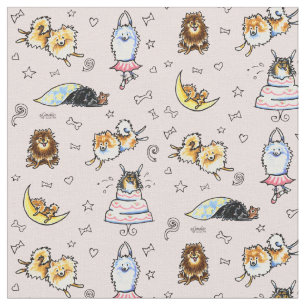 Playful Pomeranians Pink Fabric