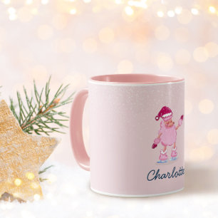 Playful Poodle Dog Ice Skating Winter Name Mug