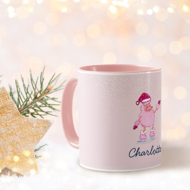 Playful Poodle Dog Ice Skating Winter Name Mug (Creator Uploaded)