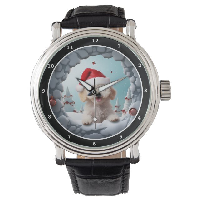 Playful Poodle Dog Winter Holiday Image Watch (Front)