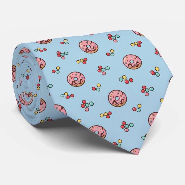 Playful Powder Blue Colourful Scattered Doughnut Tie (Rolled)